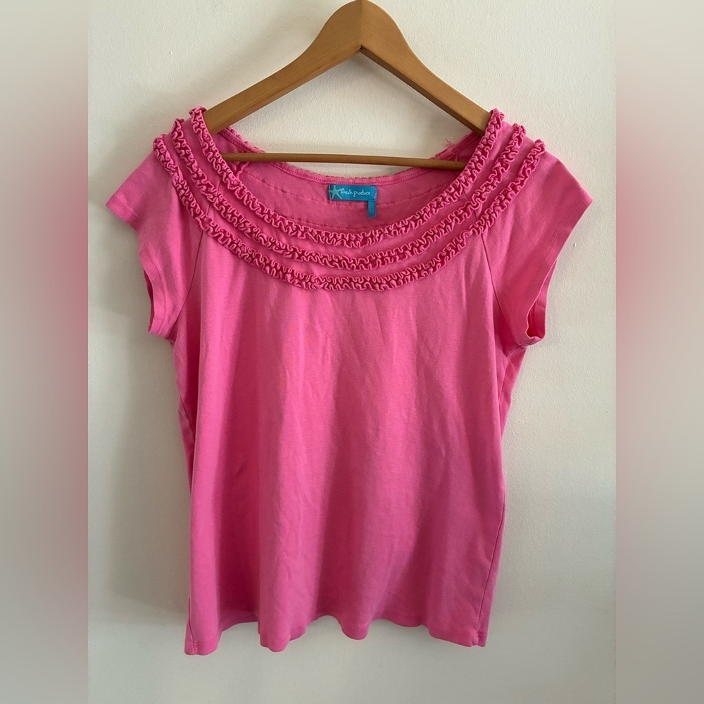Fresh Produce Top Pink Ruffle Cotton USA Made XL